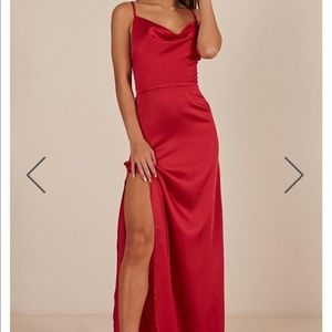 Showpo Red Satin Dress with Slit